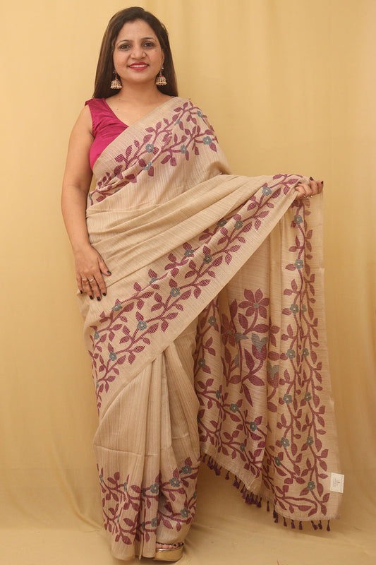 Pastel Jamdani Print Semi Tussar Silk Saree - Luxurion World
