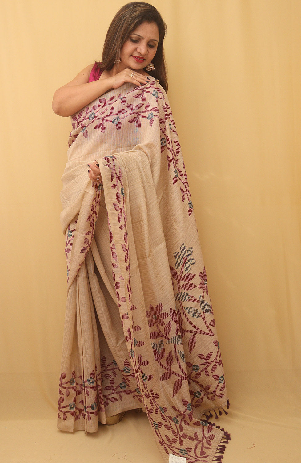Pastel Jamdani Print Semi Tussar Silk Saree - Luxurion World