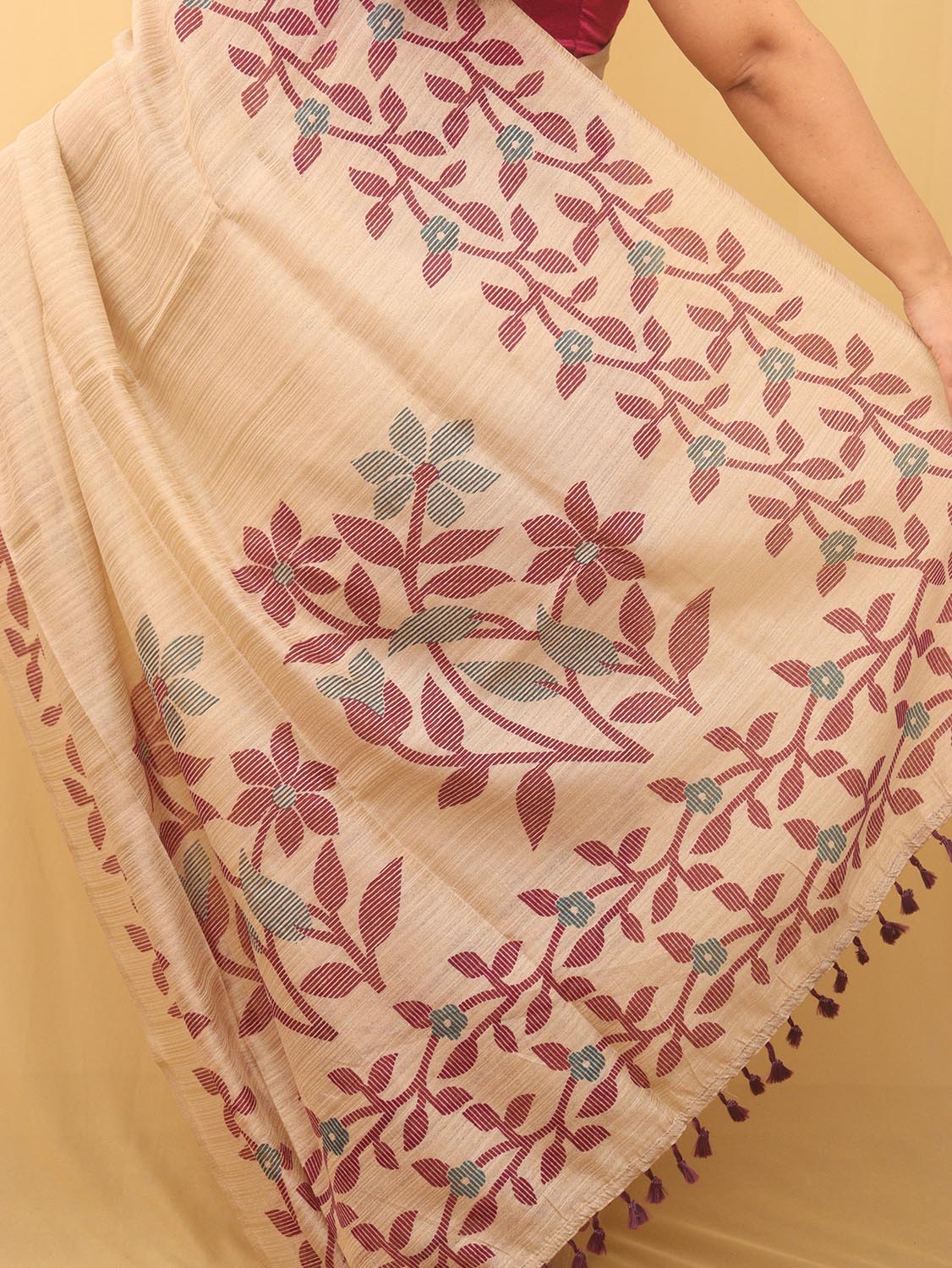 Pastel Jamdani Print Semi Tussar Silk Saree - Luxurion World