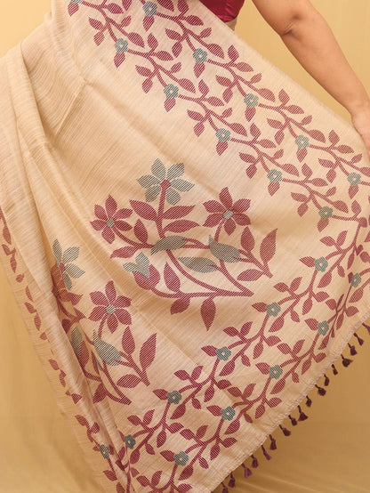 Pastel Jamdani Print Semi Tussar Silk Saree - Luxurion World