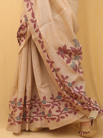 Pastel Jamdani Print Semi Tussar Silk Saree - Luxurion World