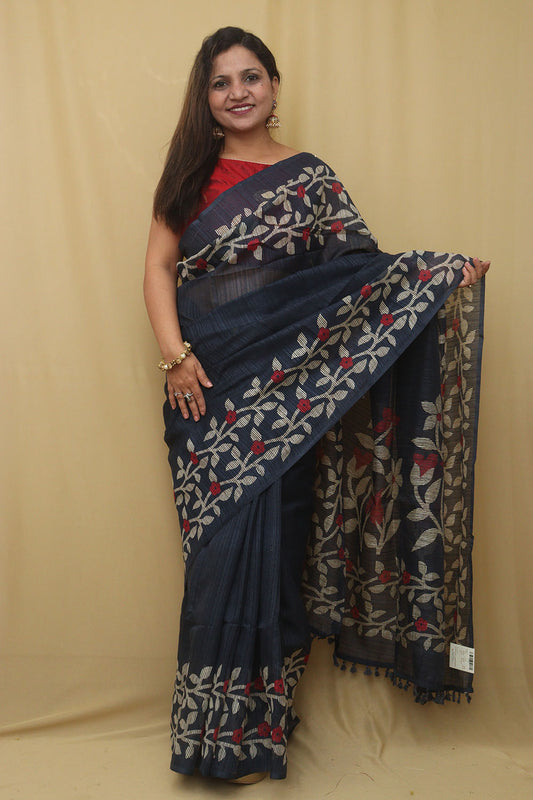 Blue Jamdani Print Semi Tussar Silk Saree