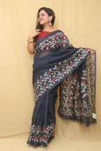 Blue Jamdani Print Semi Tussar Silk Saree - Luxurion World