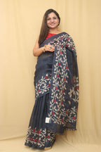 Blue Jamdani Print Semi Tussar Silk Saree - Luxurion World