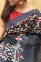 Blue Jamdani Print Semi Tussar Silk Saree - Luxurion World