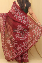 Elegant Maroon Jamdani Print Tussar Silk Saree - Luxurion World