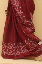 Elegant Maroon Jamdani Print Tussar Silk Saree - Luxurion World