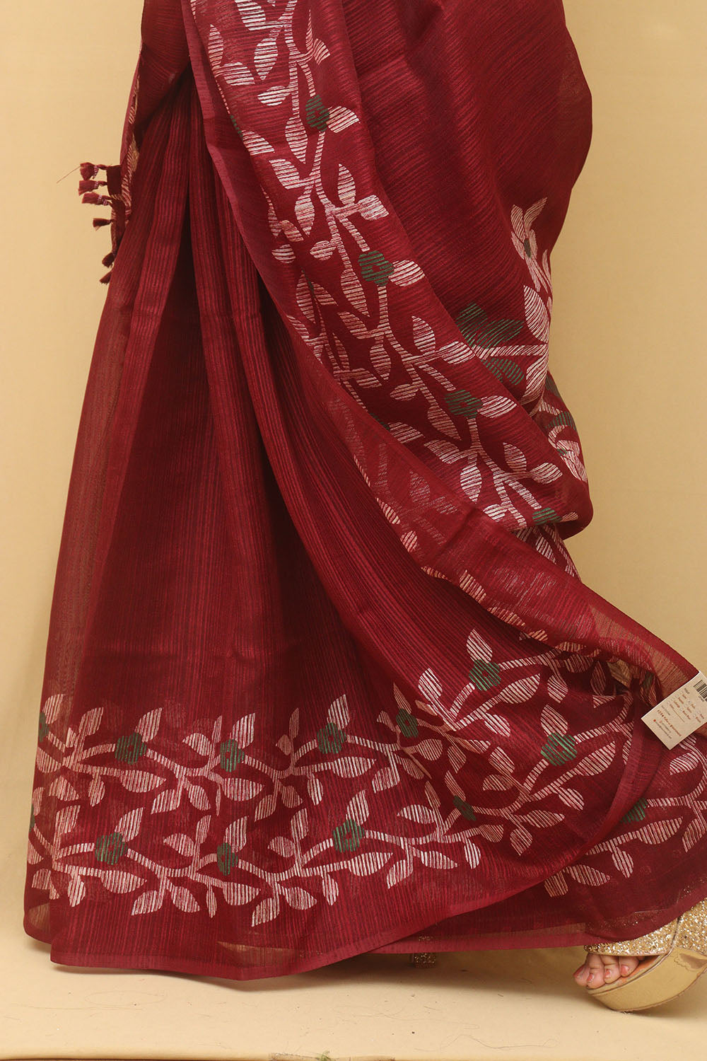Elegant Maroon Jamdani Print Tussar Silk Saree - Luxurion World