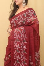 Elegant Maroon Jamdani Print Tussar Silk Saree - Luxurion World