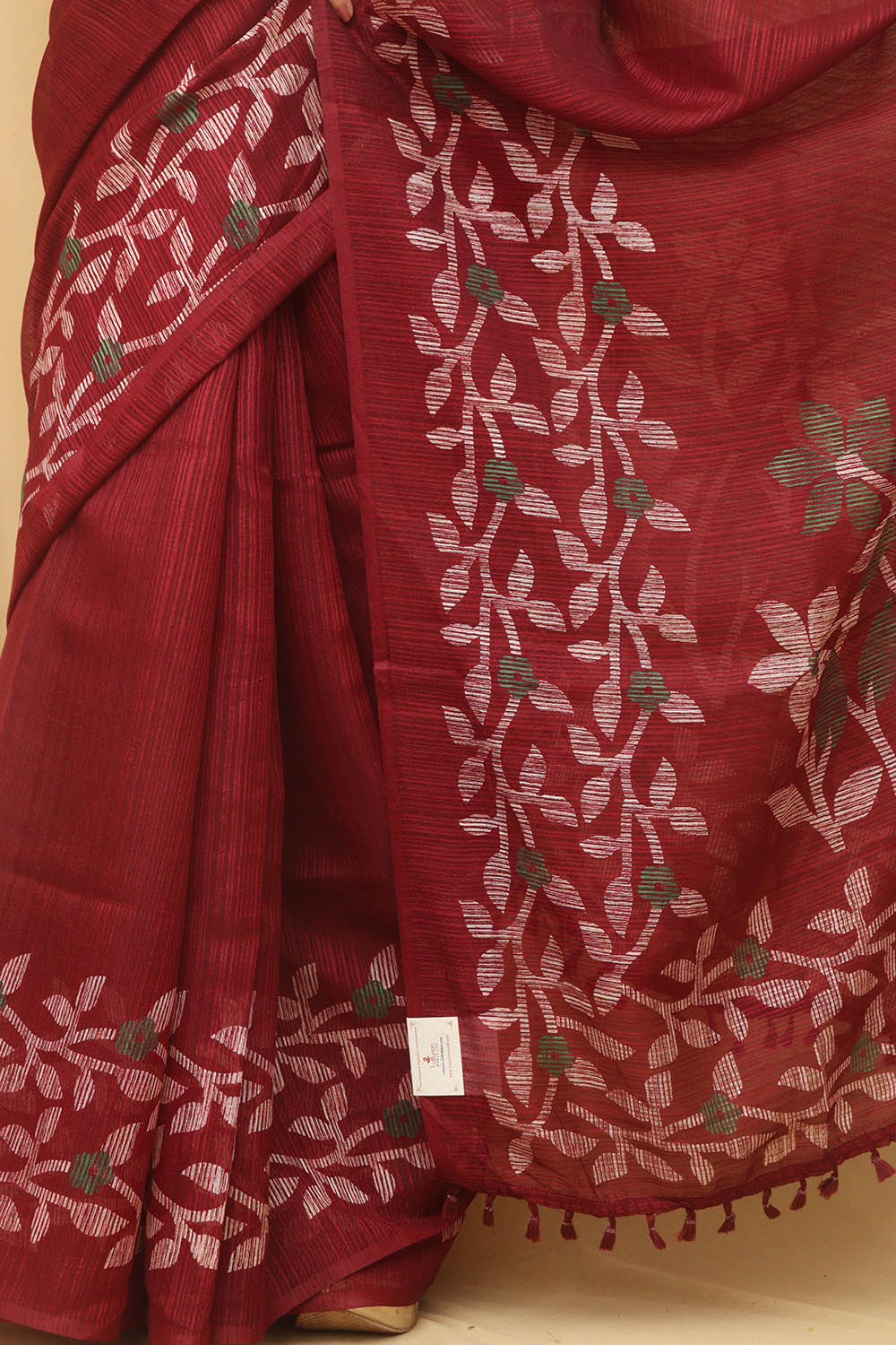 Elegant Maroon Jamdani Print Tussar Silk Saree - Luxurion World