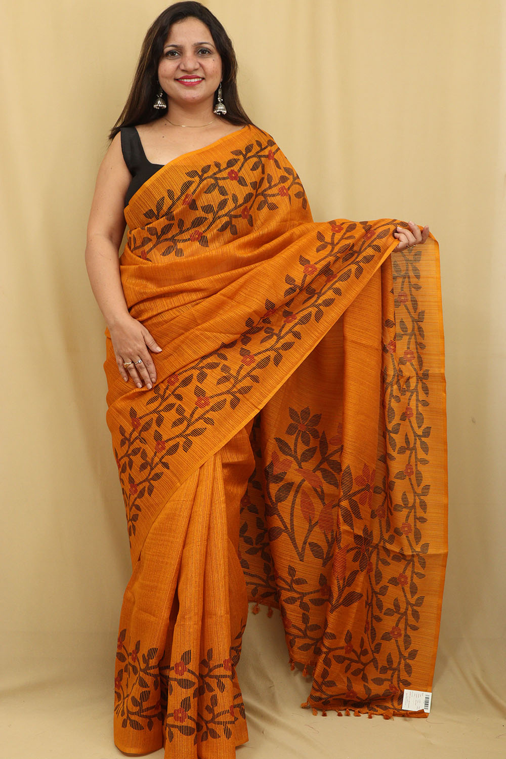 Yellow Jamdani Print Semi Tussar Silk Saree - Luxurion World