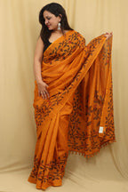 Yellow Jamdani Print Semi Tussar Silk Saree - Luxurion World