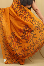 Yellow Jamdani Print Semi Tussar Silk Saree - Luxurion World