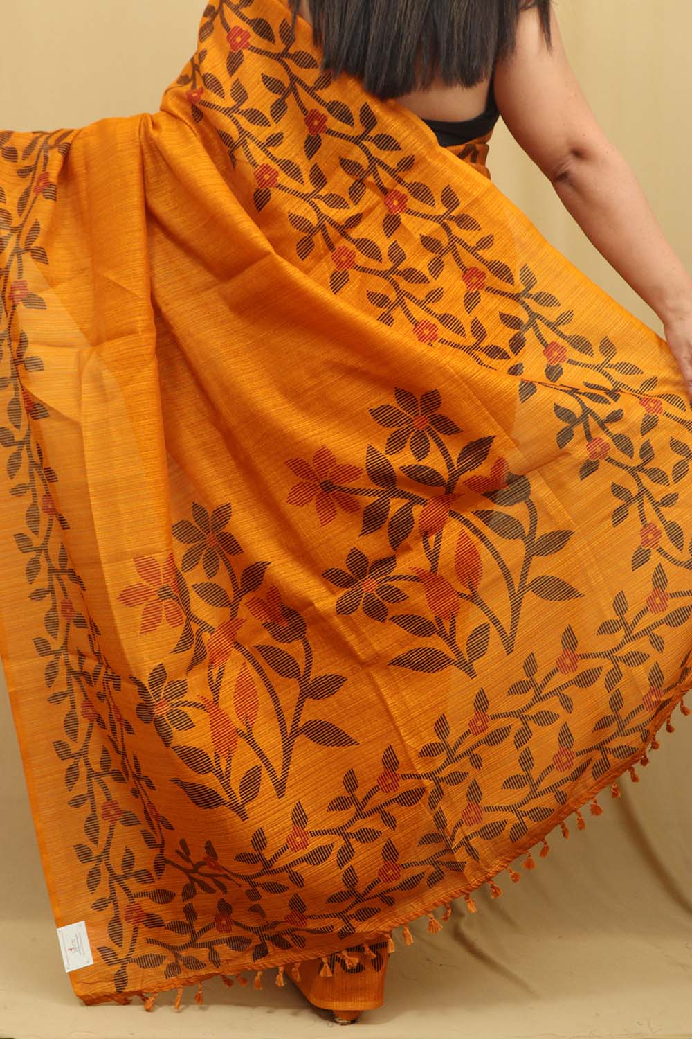 Yellow Jamdani Print Semi Tussar Silk Saree - Luxurion World