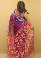 Exquisite Purple And Red Handloom Jamdani Muslin Saree - Perfect for Any Occasion - Luxurion World