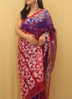Exquisite Purple And Red Handloom Jamdani Muslin Saree - Perfect for Any Occasion - Luxurion World