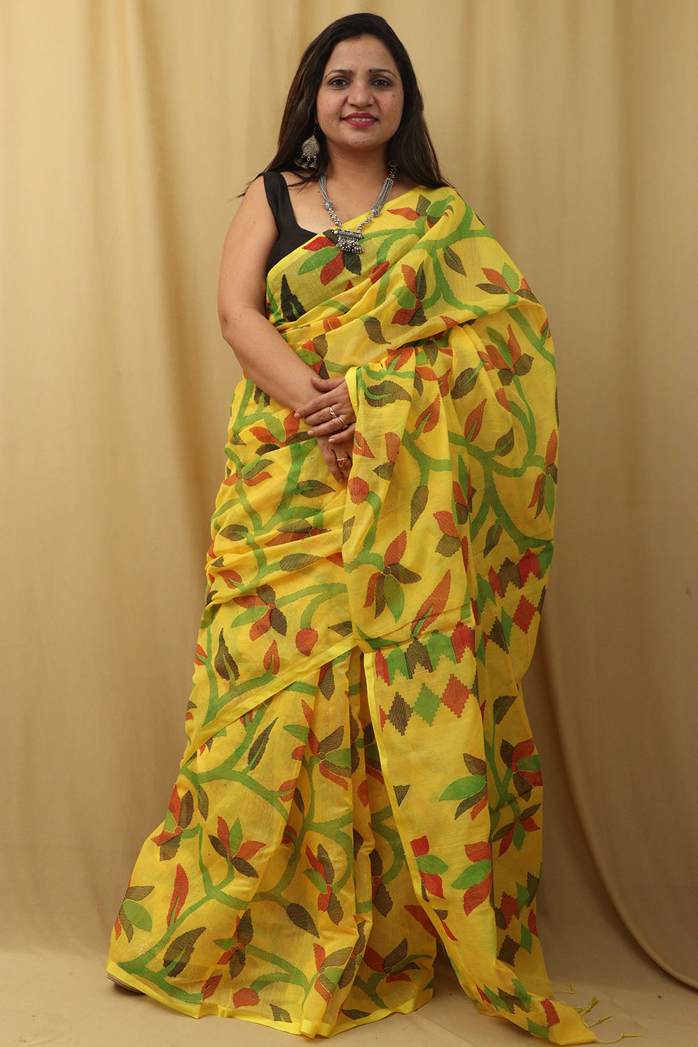 Yellow Jamdani Tussar Silk Saree: Elegant & Stylish - Luxurion World