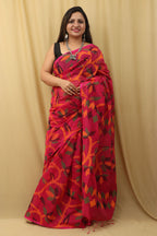 Stunning Pink Jamdani Print Tussar Silk Saree - Luxurion World