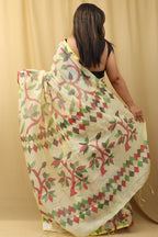 Pastel Jamdani Print Tussar Silk Saree - Luxurion World
