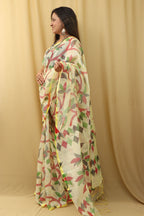 Pastel Jamdani Print Tussar Silk Saree - Luxurion World