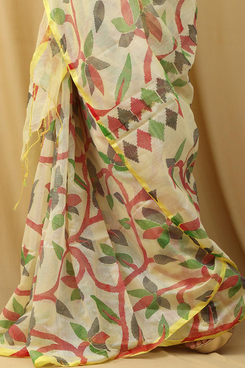 Pastel Jamdani Print Tussar Silk Saree - Luxurion World