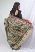 Stunning Multicolor Kalamkari Tussar Silk Saree with Vidharbha Border - Luxurion World