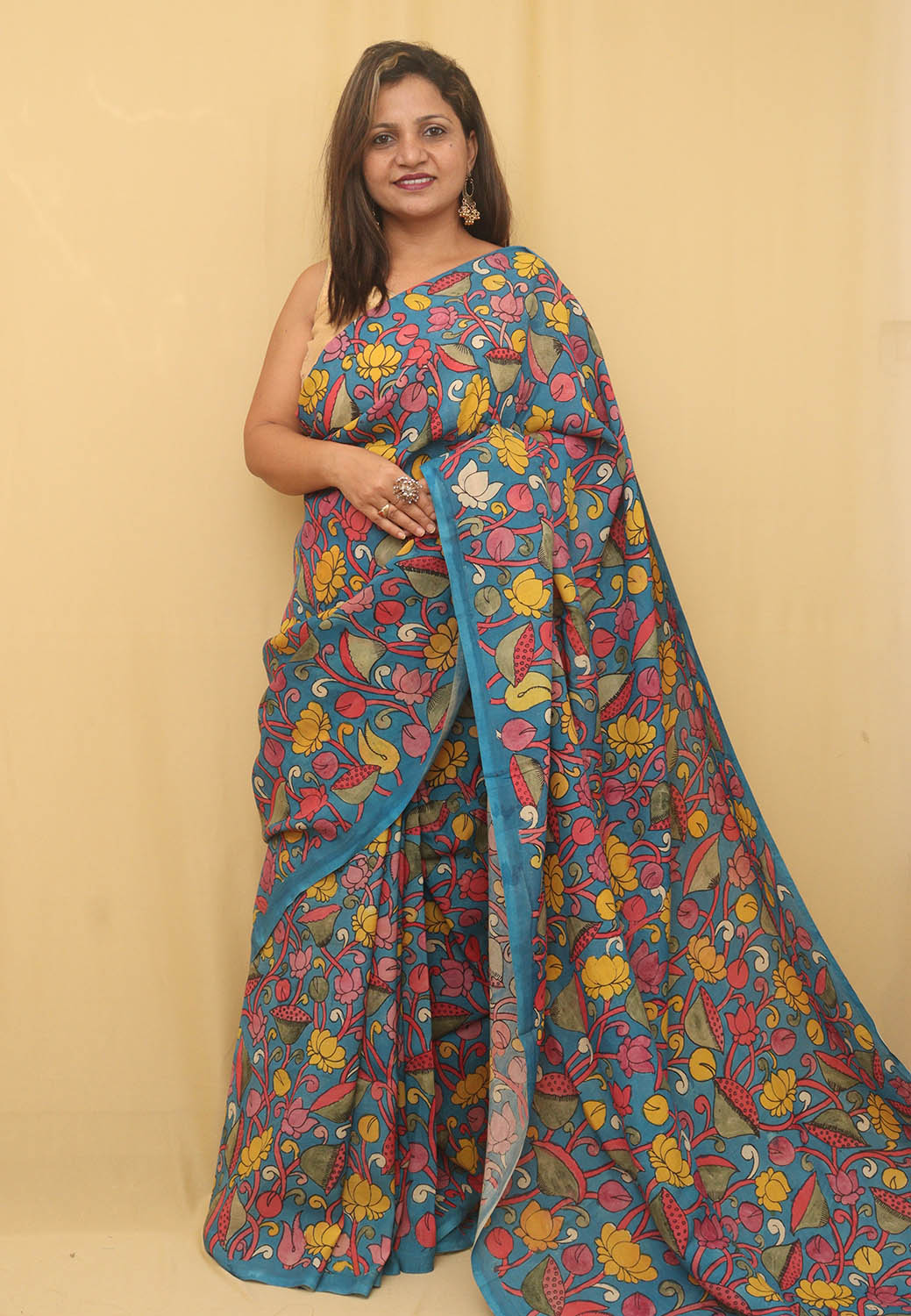 Blue Pen Kalamkari Pure Silk Saree - Luxurion World