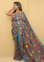 Blue Pen Kalamkari Pure Silk Saree - Luxurion World