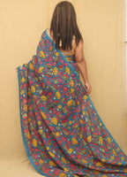 Blue Pen Kalamkari Pure Silk Saree - Luxurion World