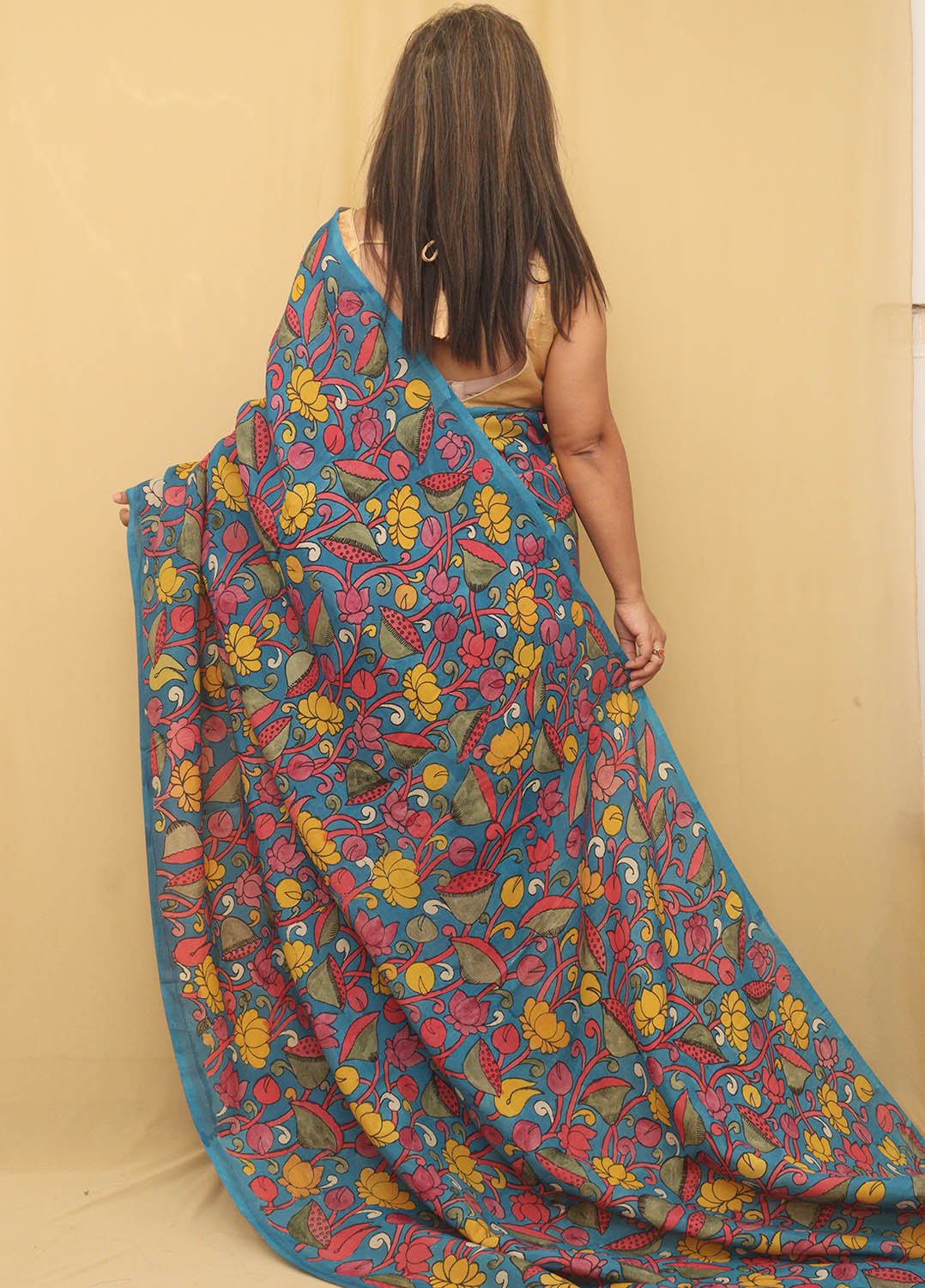 Blue Pen Kalamkari Pure Silk Saree - Luxurion World