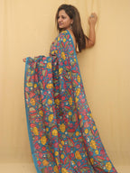 Blue Pen Kalamkari Pure Silk Saree - Luxurion World