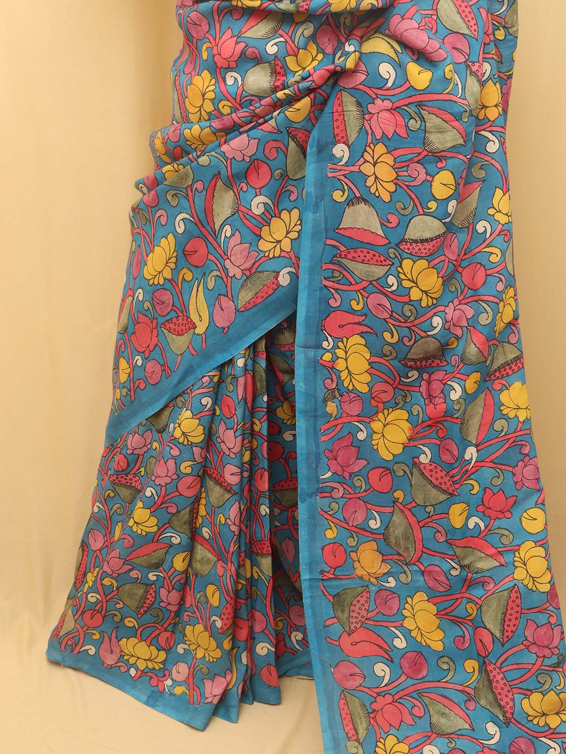 Blue Pen Kalamkari Pure Silk Saree - Luxurion World