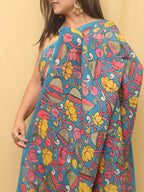 Blue Pen Kalamkari Pure Silk Saree - Luxurion World