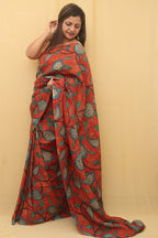 Red Pen Kalamkari Pure Silk Saree - Luxurion World