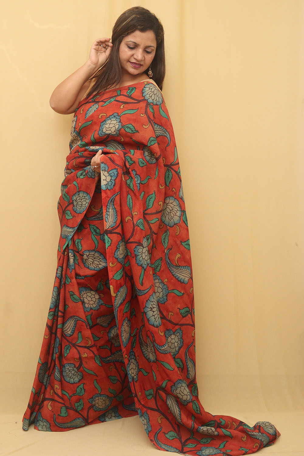 Red Pen Kalamkari Pure Silk Saree - Luxurion World