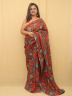 Red Pen Kalamkari Pure Silk Saree - Luxurion World