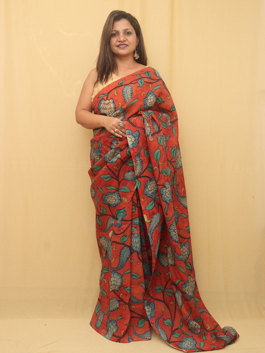 Red Pen Kalamkari Pure Silk Saree - Luxurion World