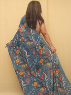 Blue Pen Kalamkari Pure Silk Saree - Luxurion World