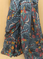 Blue Pen Kalamkari Pure Silk Saree - Luxurion World