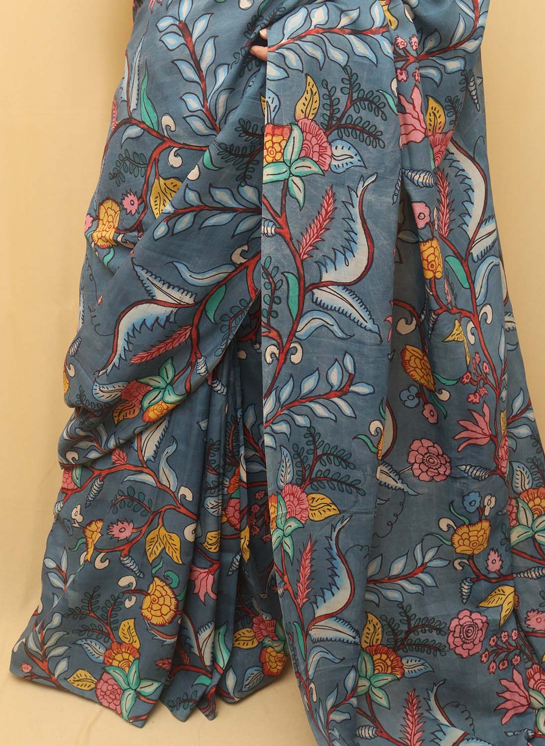 Blue Pen Kalamkari Pure Silk Saree - Luxurion World
