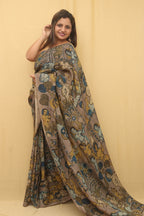 Multicolor Pen Kalamkari Pure Silk Saree - Luxurion World