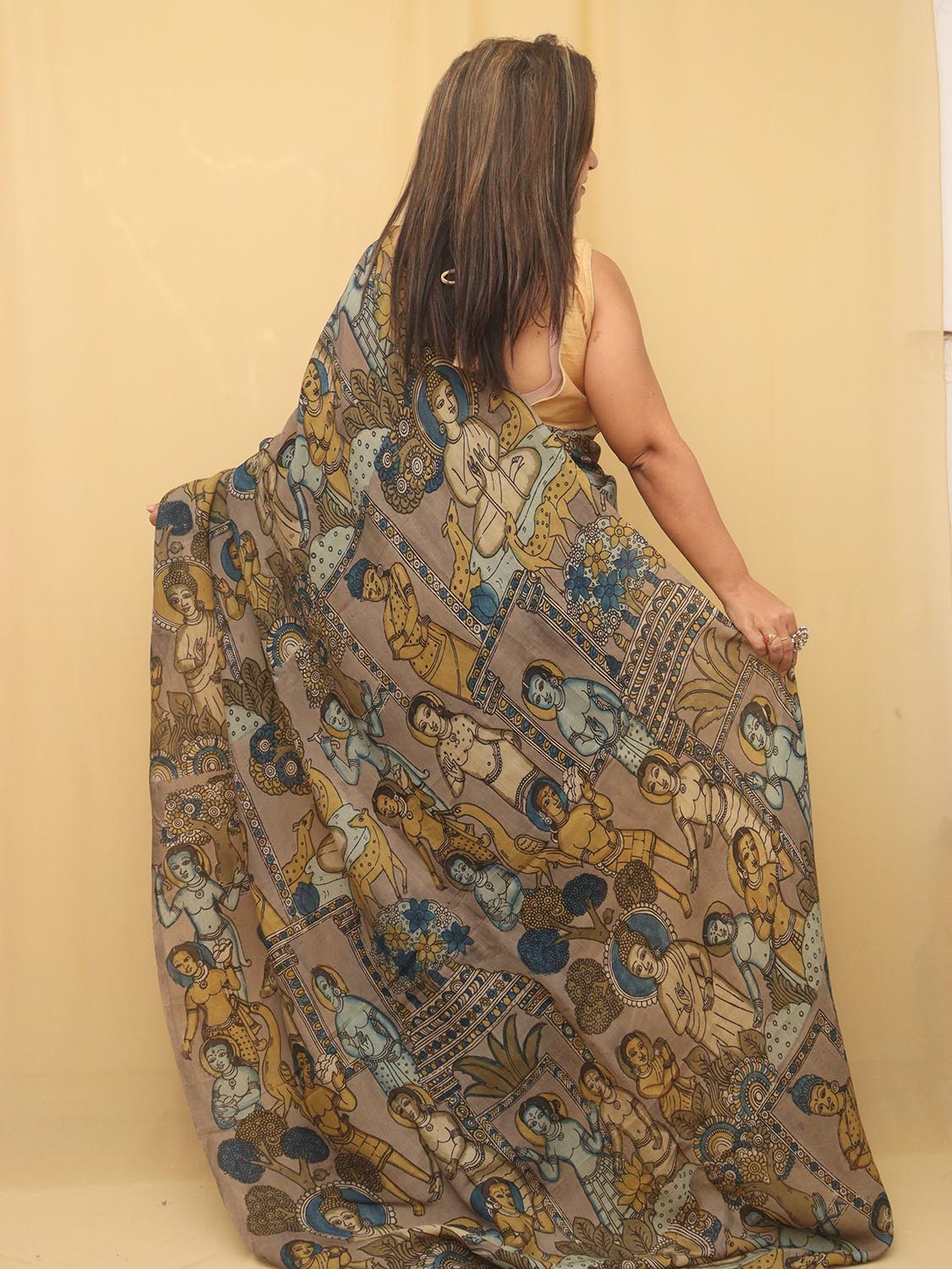 Multicolor Pen Kalamkari Pure Silk Saree - Luxurion World
