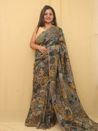 Multicolor Pen Kalamkari Pure Silk Saree - Luxurion World