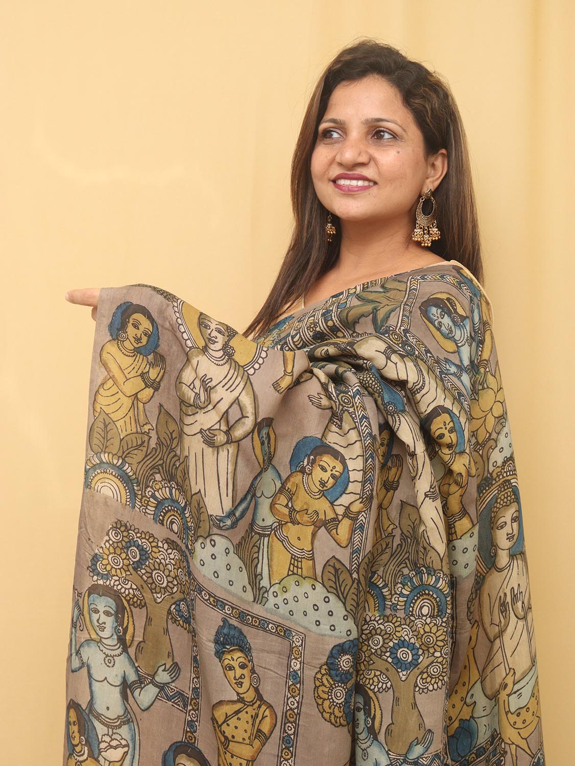 Multicolor Pen Kalamkari Pure Silk Saree - Luxurion World