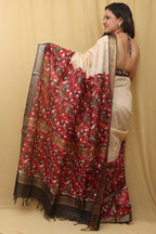 Cream And Red Kalamkari Digital Printed Cotton Silk Saree - Luxurion World
