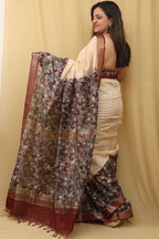 Elegant Cream And Purple Kalamkari Cotton Silk Saree - Luxurion World