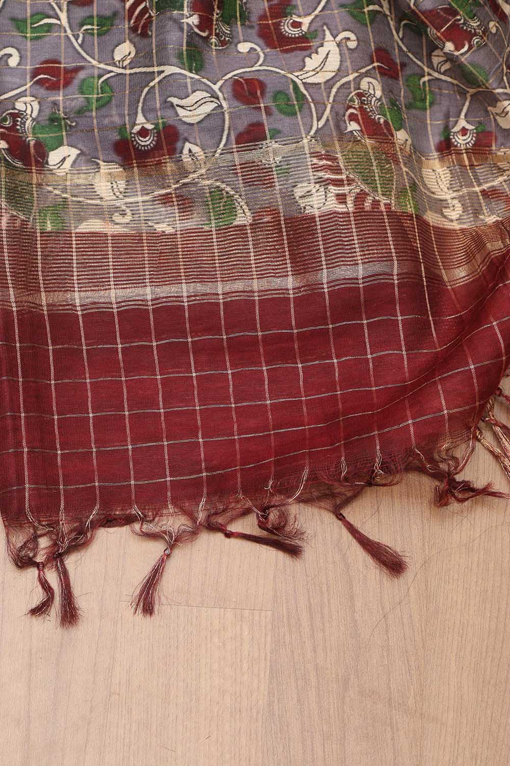 Elegant Cream And Purple Kalamkari Cotton Silk Saree - Luxurion World