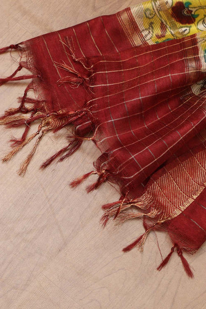 Stunning Cream And Yellow Kalamkari Cotton Silk Saree - Limited Edition - Luxurion World