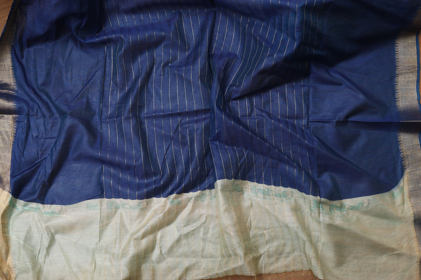 Elegant Cream And Blue Kalamkari Cotton Silk Saree - Luxurion World