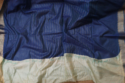 Elegant Cream And Blue Kalamkari Cotton Silk Saree - Luxurion World